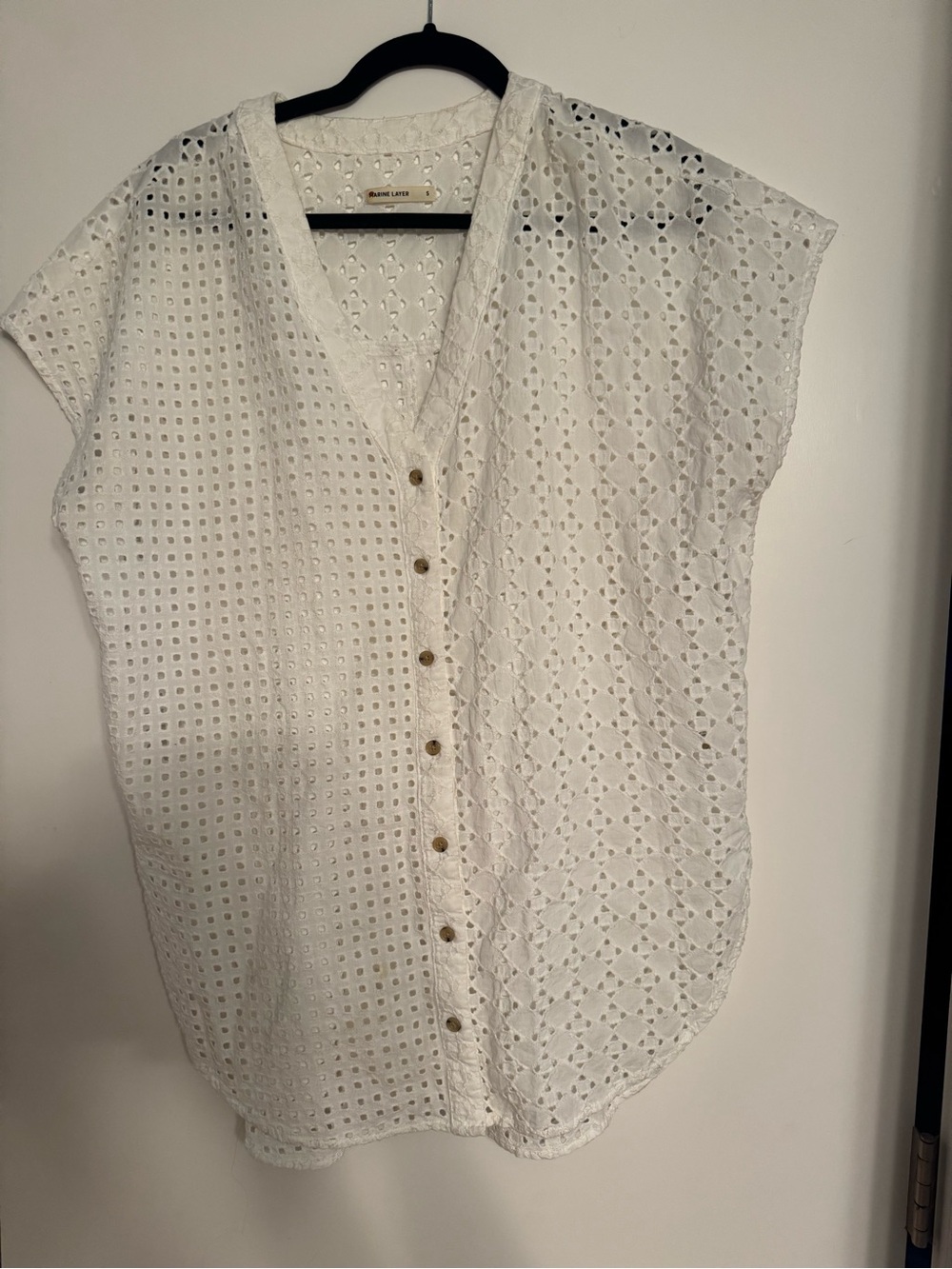 Marine Layer White Eyelet Button-Front V-Neck